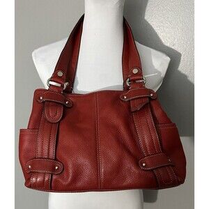 Tignanello Perfect 10 Studded Shopper Red Pebbled Leather Shoulder bag Purse EUC